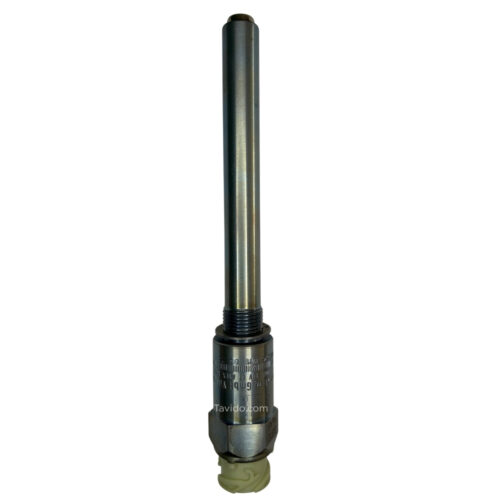 Long metal industrial tool with a threaded collar near the base and a beige plastic end cap at the bottom.