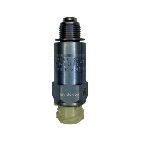 kit19 1 Industrial pressure sensor/valve component with a threaded top and beige plastic outlet, isolated on white