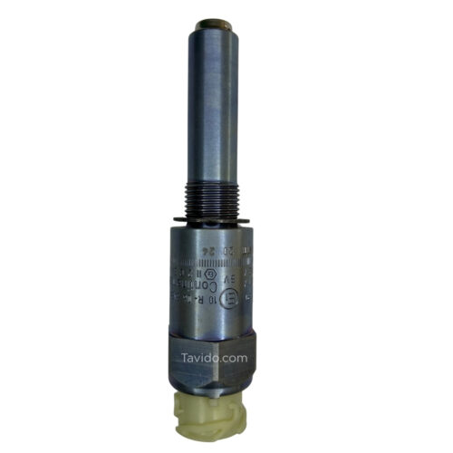 kit90 Metal cylindrical industrial tool part with threaded middle section and a hex-like base, yellow plastic end cap