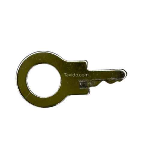 key1318 Metal key with a circular bow and flat blade, seen against a white background.