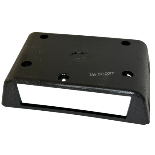 sht Black plastic mounting bracket with a wide rectangular slot and four screw holes, labeled Tavido.com on top.