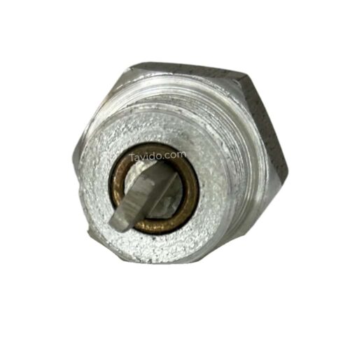 prohtrb Close-up of a hexagonal metal nut with a central square spindle and brass inner ring.