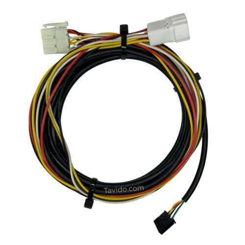 smartdtco Wiring harness with multicolored red, yellow, white, and black wires and white and black plastic connectors tied with zip ties